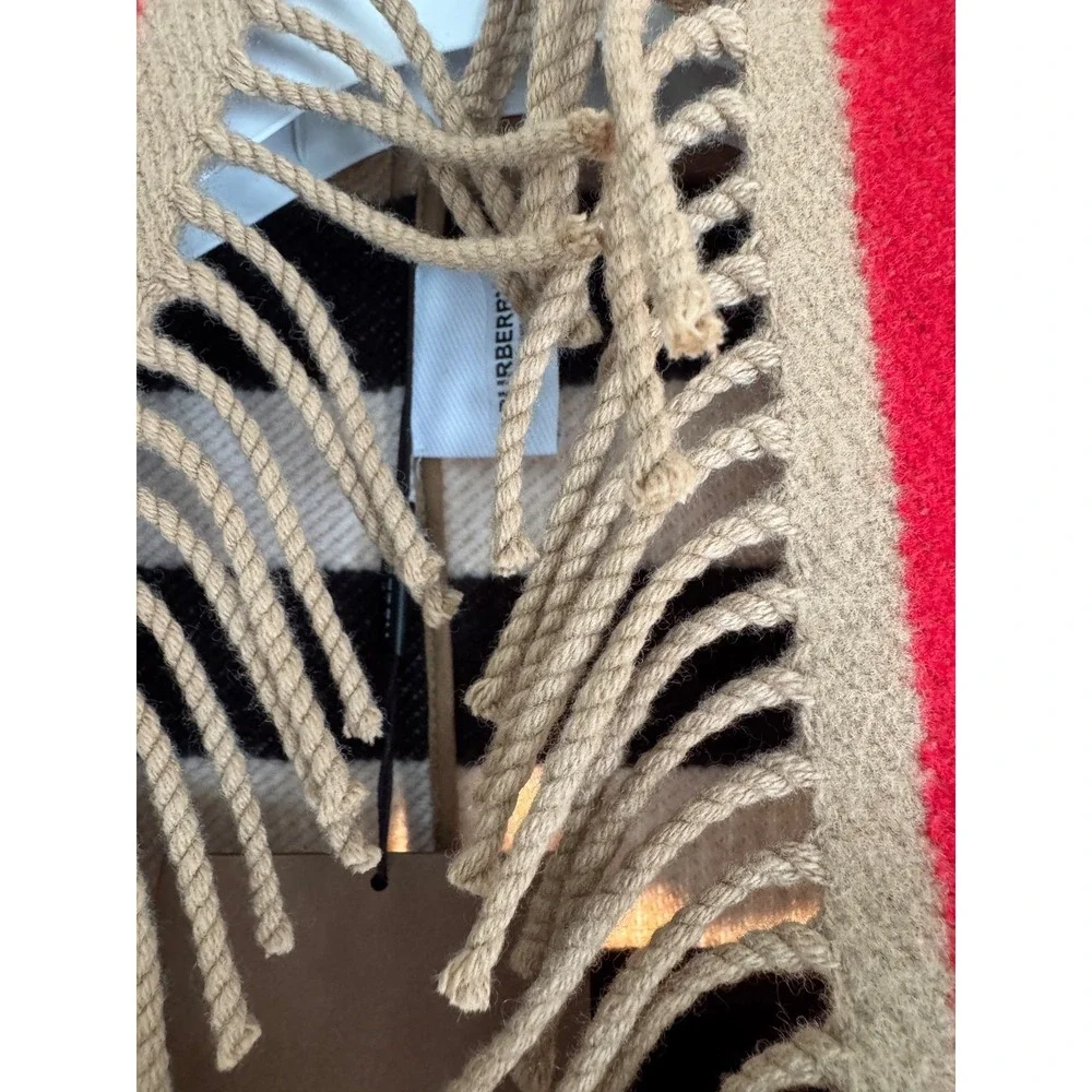 Burberry  Fringe Cape Poncho Wrap Shawl pockets stripes archive  beige wool NEW